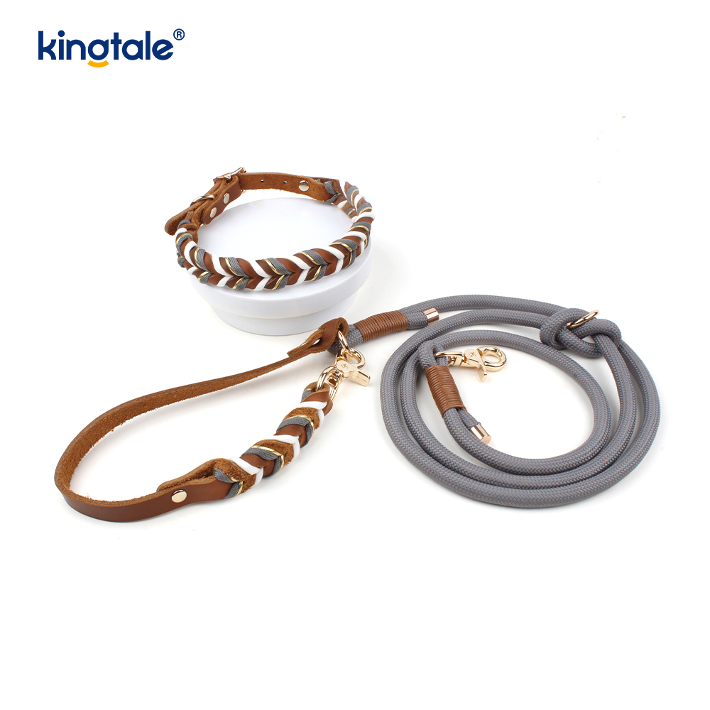 Coiléar Peataí Leathar Fíor & Leashes Collar Rópa Madraí & Leash Set