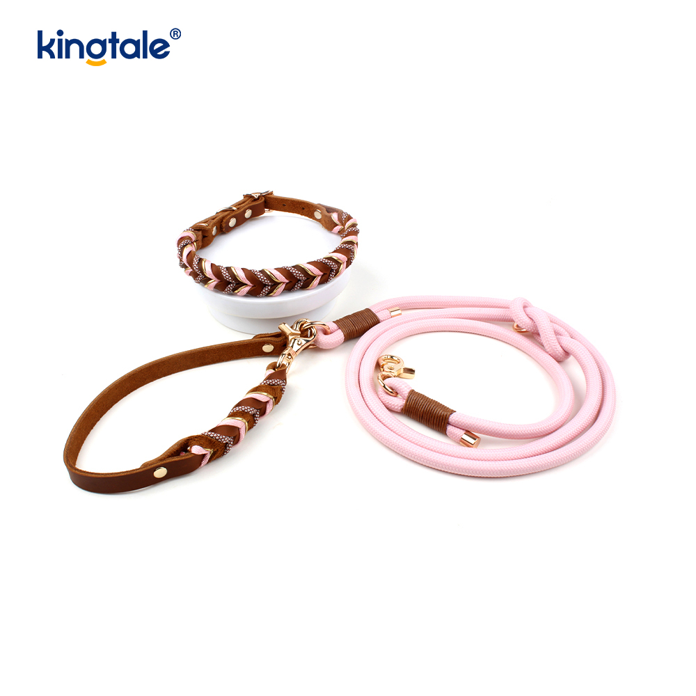 Coiléar Peataí Leathar Fíor & Leashes Collar Rópa Madraí & Leash Set