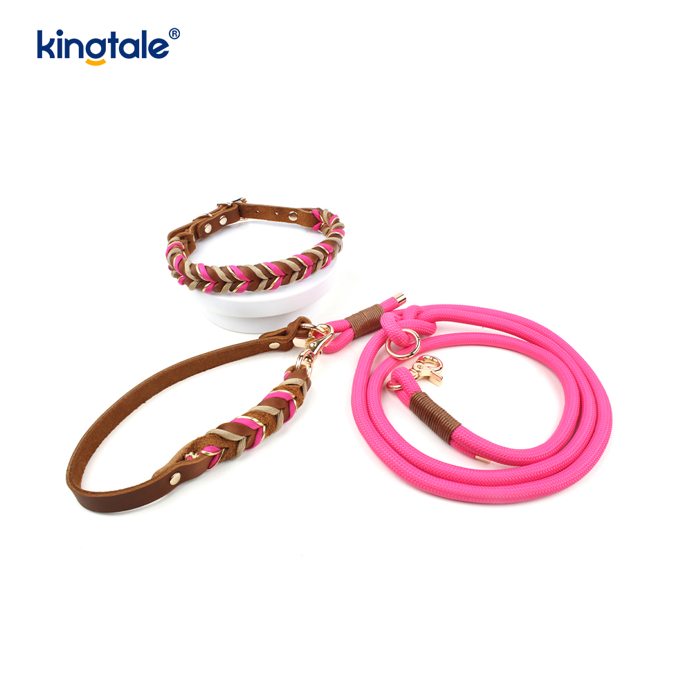 Coiléar Peataí Leathar Fíor & Leashes Collar Rópa Madraí & Leash Set
