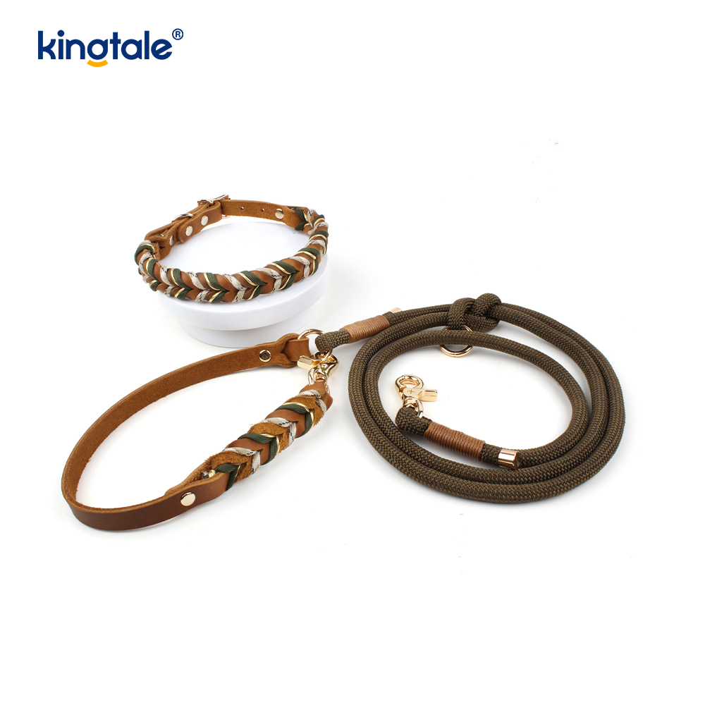 Coiléar Peataí Leathar Fíor & Leashes Collar Rópa Madraí & Leash Set