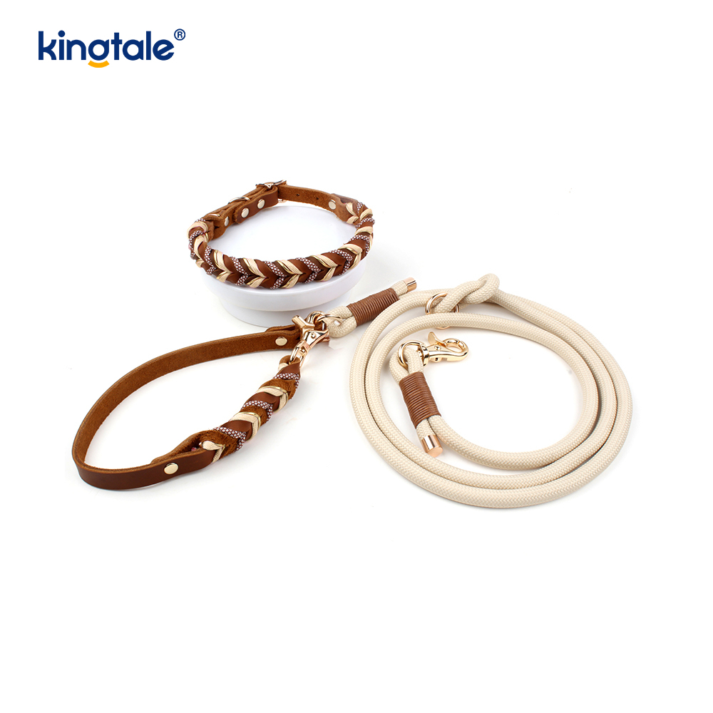 Coiléar Peataí Leathar Fíor & Leashes Collar Rópa Madraí & Leash Set