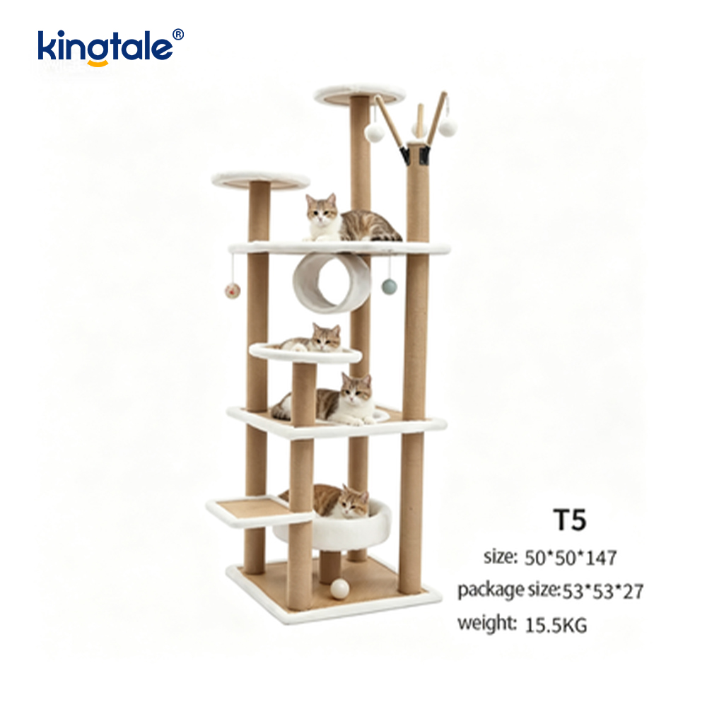 Sisal Nádúrtha Crann Cat Túr Cat Ard Plush Condo Il-Leibhéil
