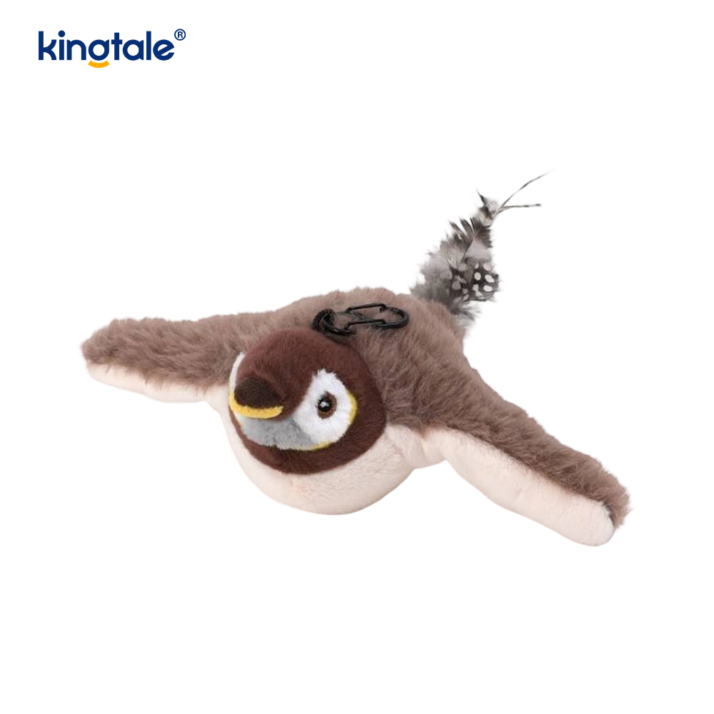 Bréagán Cat In-athluchtaithe Plush, Éan Réalaíoch/Leictreach a Dhéanann Fuaimeanna Nuair a Phataítear é