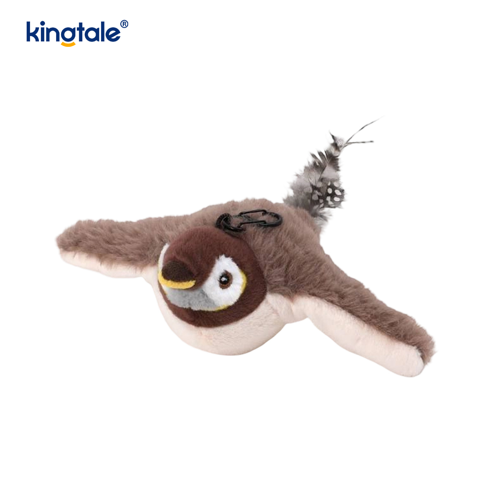 Bréagán Cat In-athluchtaithe Plush, Éan Réalaíoch/Leictreach a Dhéanann Fuaimeanna Nuair a Phataítear é